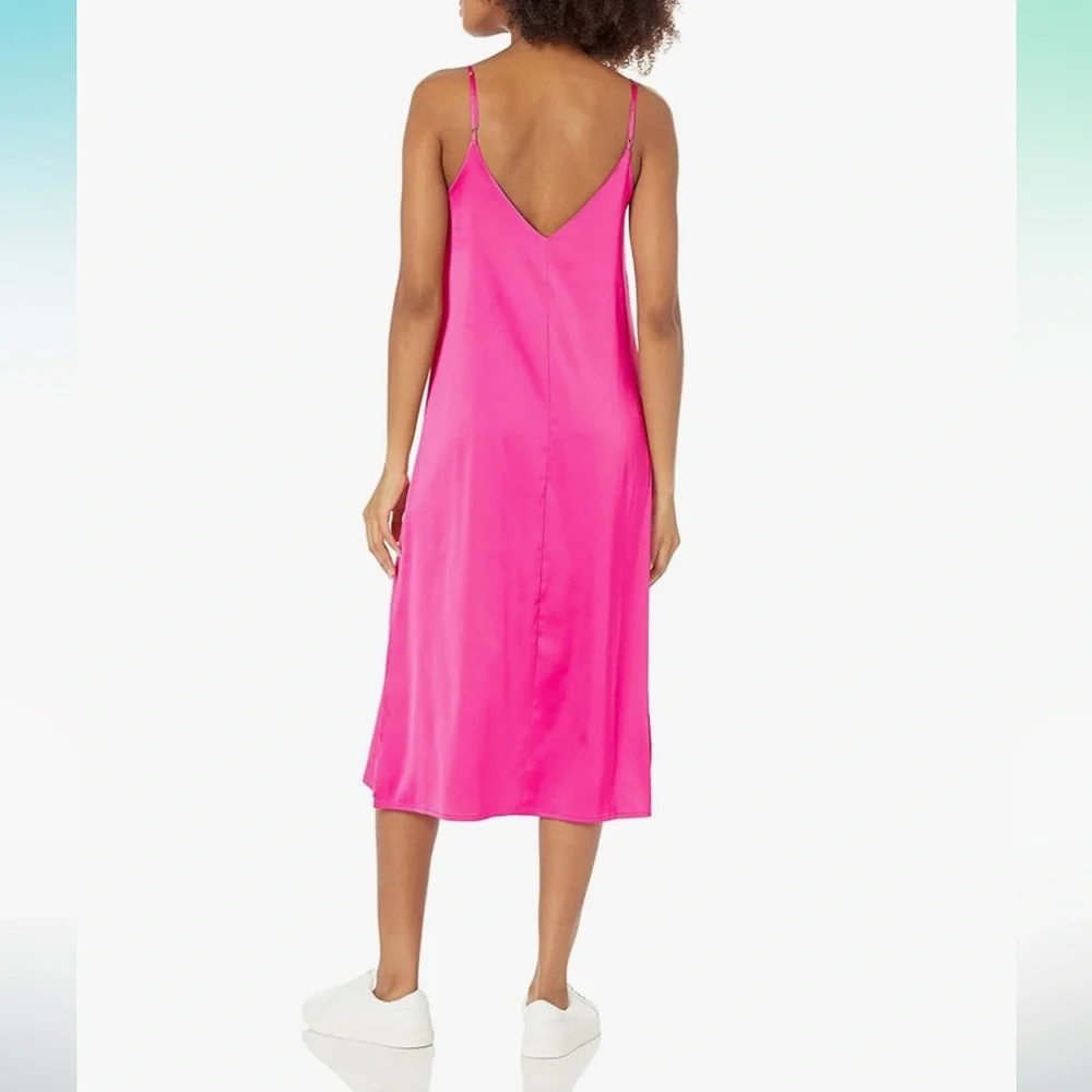Influencer The Drop Ana Silky V-Neck Midi Slip Dress in Hot Pink Size Medium NWT - Picture 6 of 16
